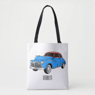 Classic car 1948 cartoon illustration tote bag