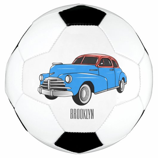 Classic car 1948 cartoon illustration voetbal (Voorkant)