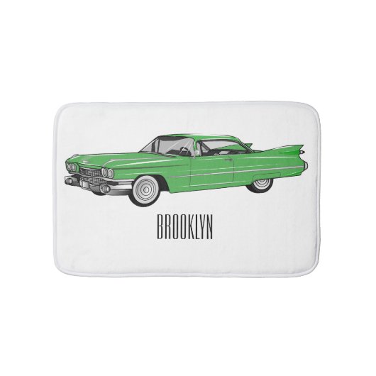 Classic car 1959 cartoon illustration badmat (Voorkant)