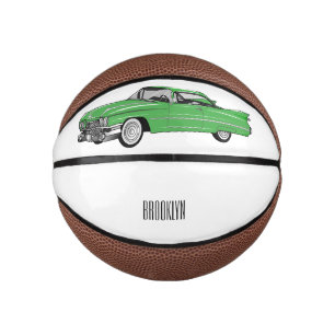 Classic car 1959 cartoon illustration basketbal