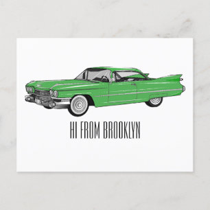 Classic car 1959 cartoon illustration briefkaart