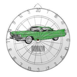 Classic car 1959 cartoon illustration dartbord