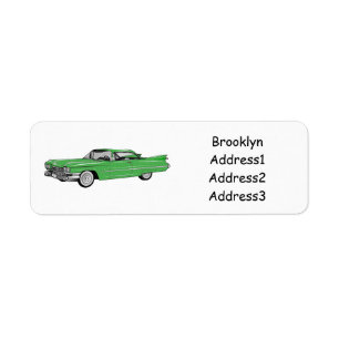 Classic car 1959 cartoon illustration etiket