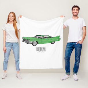 Classic car 1959 cartoon illustration fleece deken