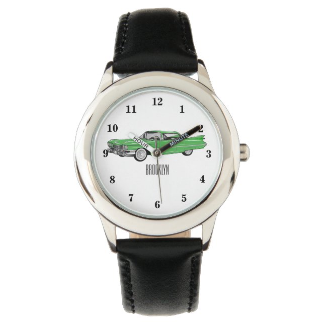Classic car 1959 cartoon illustration horloge (Voorkant)
