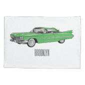Classic car 1959 cartoon illustration kussensloop (Achterkant)