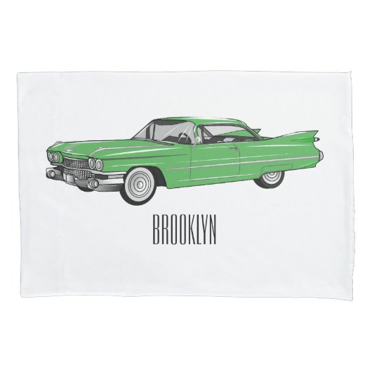 Classic car 1959 cartoon illustration kussensloop (Voorkant)