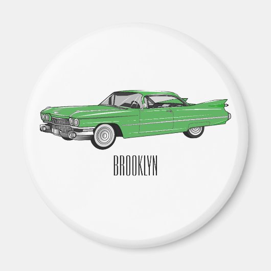 Classic car 1959 cartoon illustration magneet (Voorkant)