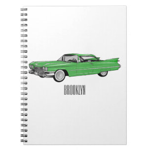 Classic car 1959 cartoon illustration notitieboek