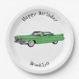 Classic car 1959 cartoon illustration papieren bordje