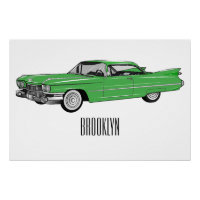 Classic car 1959 cartoon illustration