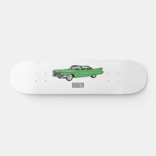Classic car 1959 cartoon illustration persoonlijk skateboard (Horizontaal)