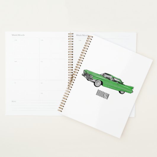 Classic car 1959 cartoon illustration planner (Display)