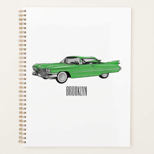 Classic car 1959 cartoon illustration planner (Voorkant)