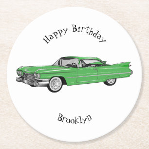 Classic car 1959 cartoon illustration ronde kartonnen onderzetter