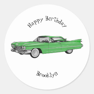 Classic car 1959 cartoon illustration ronde sticker