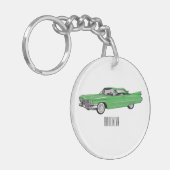 Classic car 1959 cartoon illustration sleutelhanger (Voorkant Links)