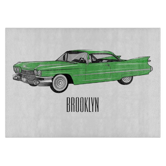 Classic car 1959 cartoon illustration snijplank (Voorkant)