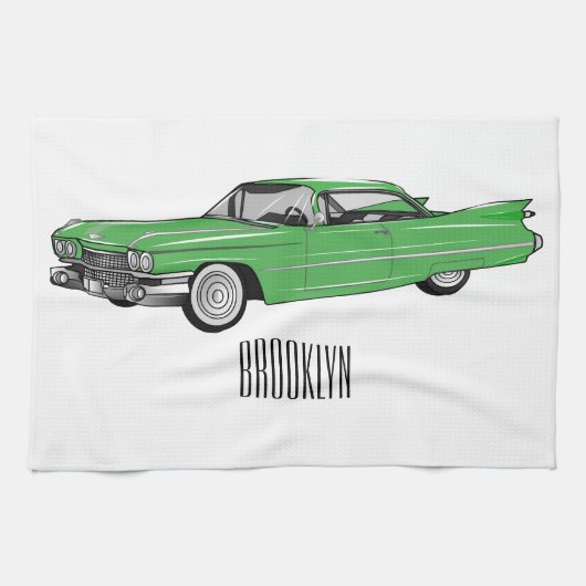 Classic car 1959 cartoon illustration theedoek (Horizontaal)