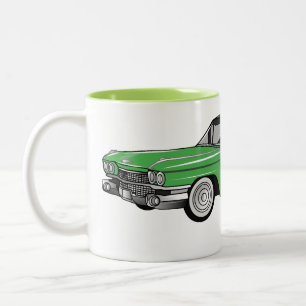 Classic car 1959 cartoon illustration tweekleurige koffiemok