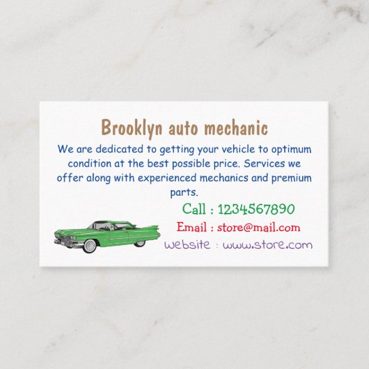 Classic car 1959 cartoon illustration visitekaartje (Voorkant)