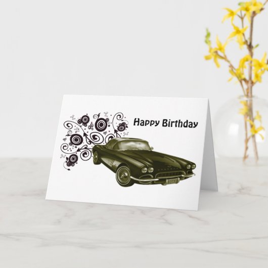 Classic Car Art Design Kaart (Gele Bloem)