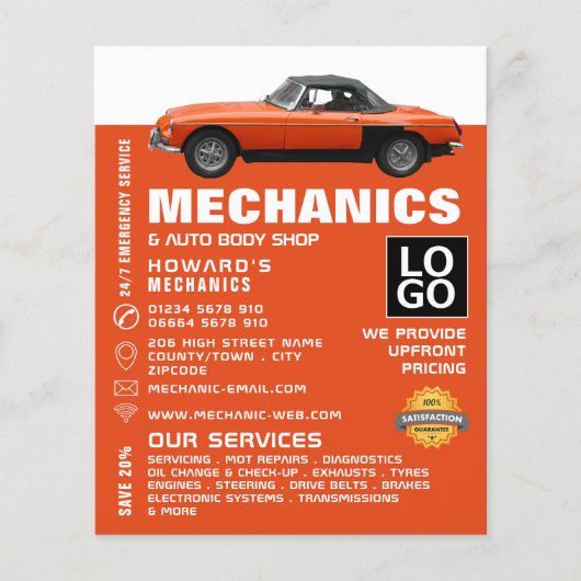 Classic Car, Auto Mechanic & Repairs Adverteren Flyer (Voorkant)