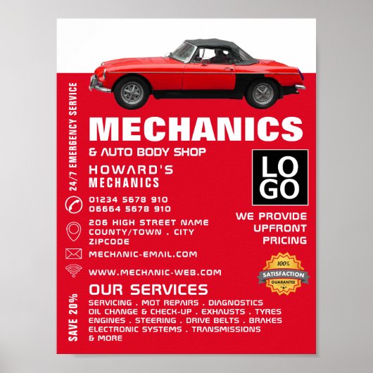 Classic Car, Auto Mechanic & Repairs Adverteren Poster (Voorkant)