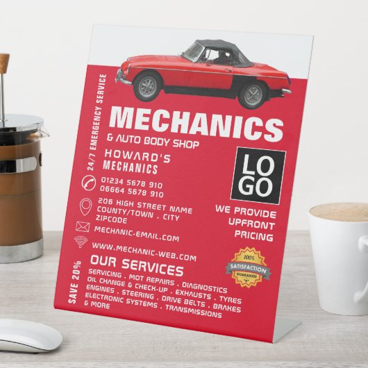 Classic Car, Auto Mechanic & Repairs Adverteren Reclamebord Met Voetstuk (Insitu)