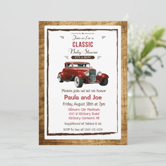 Classic Car  Baby shower Uitnodiging (Staand voorkant)