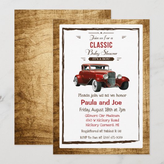 Classic Car  Baby shower Uitnodiging (Voorkant / Achterkant)