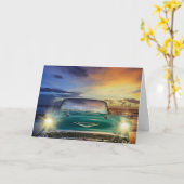 CLASSIC CAR BIRTHDAY WENSKAART KAART (Gele Bloem)