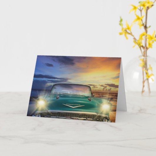 CLASSIC CAR BIRTHDAY WENSKAART KAART (Gele Bloem)