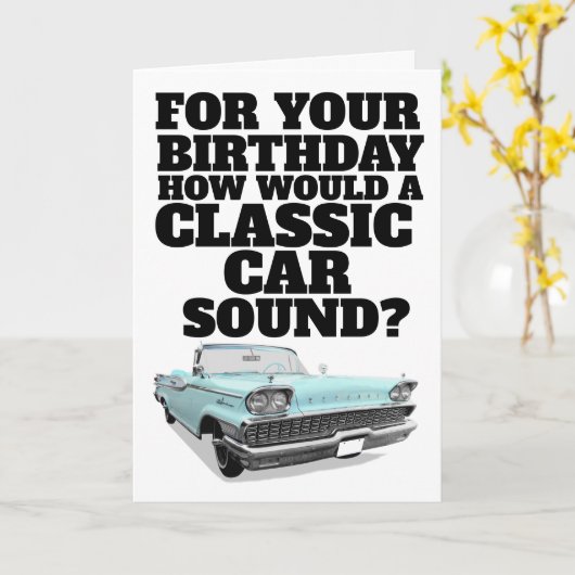 CLASSIC CAR FUNNY VERJAARDAG KAART (Gele Bloem)