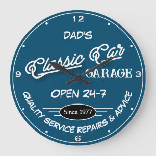 Classic Car Garage Dads Datum Wit Blauwgroen Blauw Grote Klok