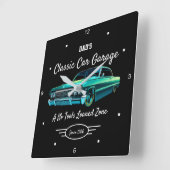 Classic Car Garage Dad's Green Car Name Black   Vierkante Klok (Hoek)