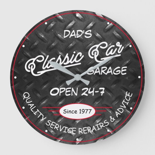 Classic Car Garage Name Date Diamond Bord Afbeeldi Grote Klok (Voorkant)