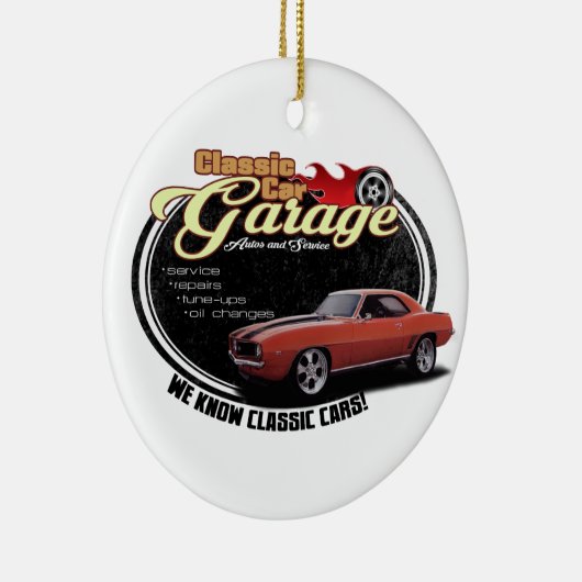 Classic Car Garage Red Camaro Keramisch Ornament (Rechts)