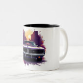 Classic Car Mug with Urban Sunset Graffiti Style Tweekleurige Koffiemok (Voorkant rechts)