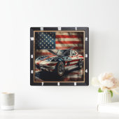Classic Car Patriotic Vierkante Klok (Huis)