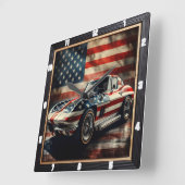 Classic Car Patriotic Vierkante Klok (Hoek)