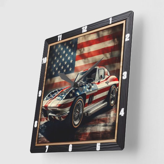 Classic Car Patriotic Vierkante Klok (Hoek)