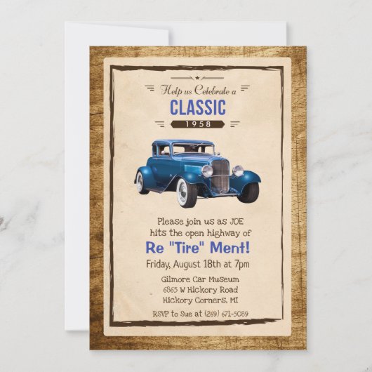 Classic Car  Pensioenuitnodiging Kaart (Voorkant)