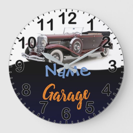 Classic Car Personalized Garage Clock Grote Klok (Voorkant)