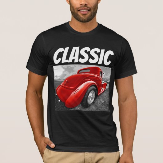 CLASSIC CAR RED HOTROD BIRTHDAY T SHIRTS (Voorkant)