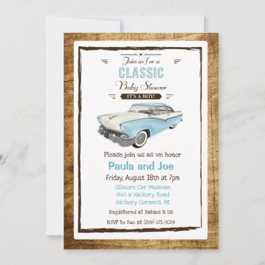 Classic Car Retro Baby shower Uitnodiging (Voorkant)
