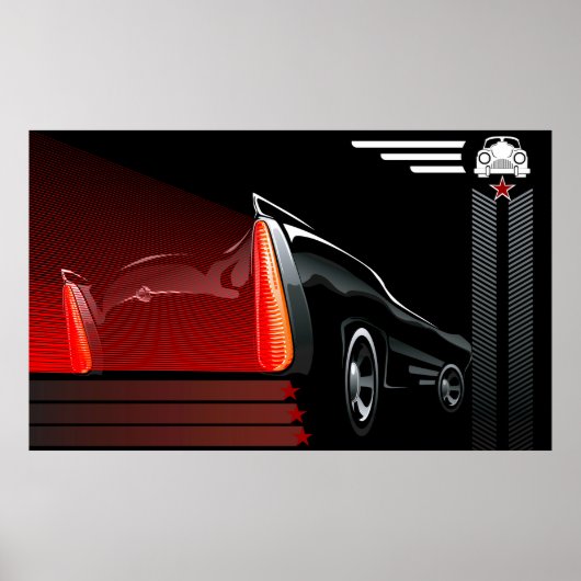 Classic Car Retro Design Poster - Zwart & Rood (Voorkant)