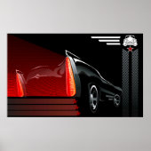 Classic Car Retro Design Poster - Zwart & Rood (Voorkant)