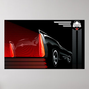 Classic Car Retro Design Poster - Zwart & Rood