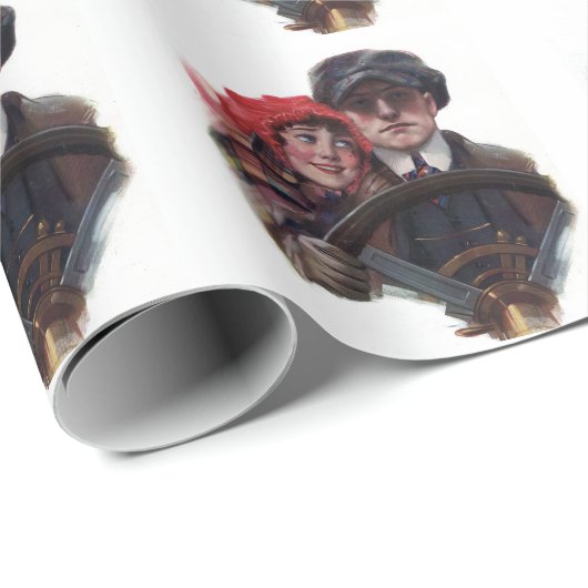 Classic car  romantic winter illustration cadeaupapier (Rol Hoek)